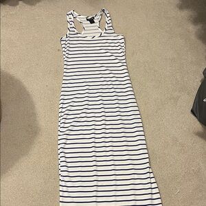Navy white stripe maxi dress